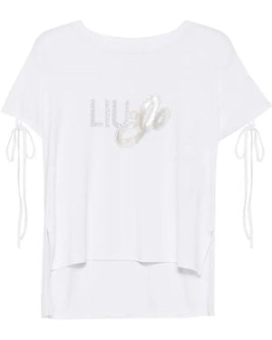Liu Jo Logo-Embellished Drawstring-Sleeve T-Shirt - White