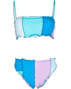 Sherris Set Bikini Con Design Color-Block - Blu
