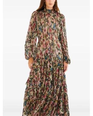 FARM Rio Ruffled Floral Maxi Dress - Brown