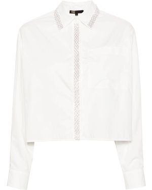 Maje Beaded-Collar Cropped Cotton Shirt - White