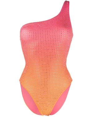 Self-Portrait Pink Hotfix One Shoulder Swimsuit - Multicolour