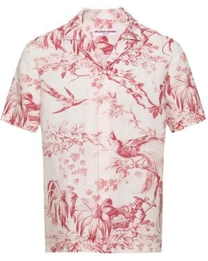 Orlebar Brown Maitan Floral-Print Short-Sleeved Linen Shirt - Pink