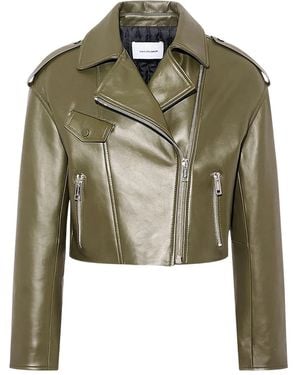 Yves Salomon Leather Biker Jacket - Green