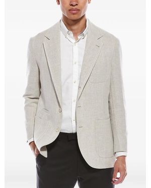 Brunello Cucinelli Herringbone-Pattern Single-Breasted Blazer - White