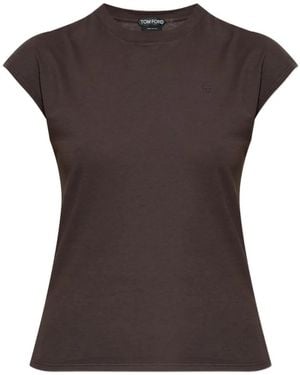 Tom Ford Logo-Embroidered T-Shirt - Brown