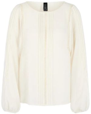Marc Cain Pleated Lace-Trim Blouse - White