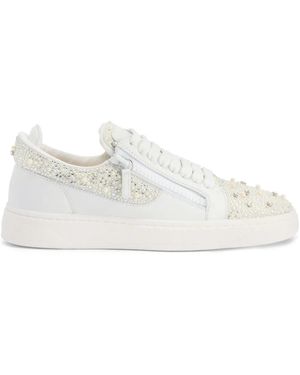 Giuseppe Zanotti Frankie Crystal-Encrusted Double-Zip Low-Top Trainers - White
