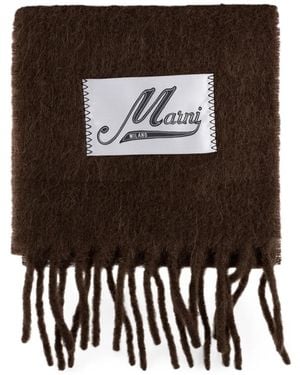 Marni Logo-Patch Fringed Scarf - Black