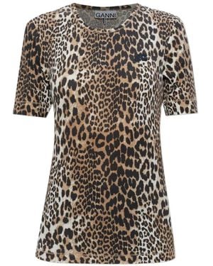 Ganni Animal Print Crew Neck T-Shirt - White