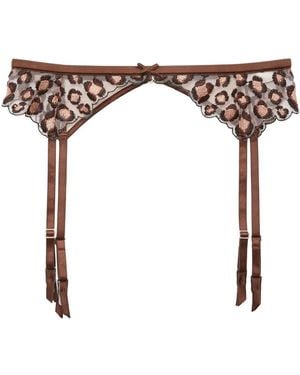 Fleur du Mal Leopard-Embroidered Garter Belt - Brown