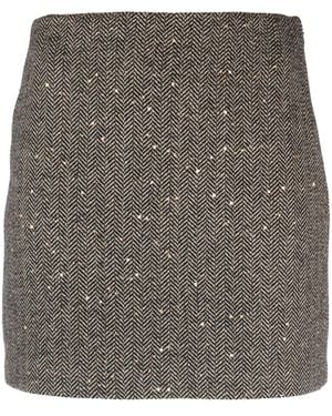 Twin Set Sequin-Embellished Herringbone Miniskirt - Grey