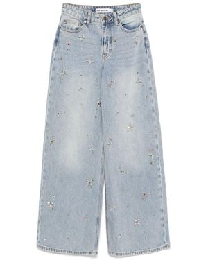 Self-Portrait Crystal-Embellished Wide-Leg Jeans - Blue