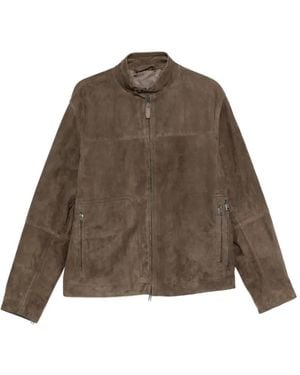 Brioni Suede High-Neck Jacket - Brown
