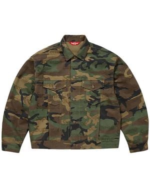 Supreme Jacquard Logos Denim Trucker Jacket - Green