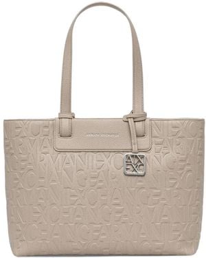 ARMANI EXCHANGE Logo-Embossed Grained Tote Bag - Natural