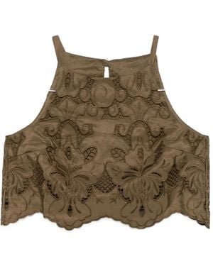 MOUTAKI Guipure-Lace Cropped Blouse - Brown