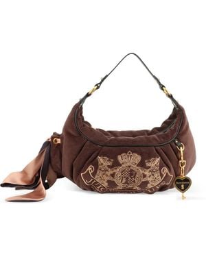 Juicy Couture Crest-Embroidery Velour Shoulder Bag - Brown