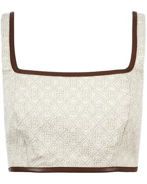 CASABLANCA Geometric-Pattern Square-Neck Top - Natural