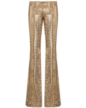 Roberto Cavalli Leather Trousers With Python Print And Cut-Out Details - Natural