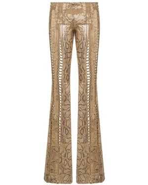 Roberto Cavalli Python-Print Cut-Out Trousers - Natural