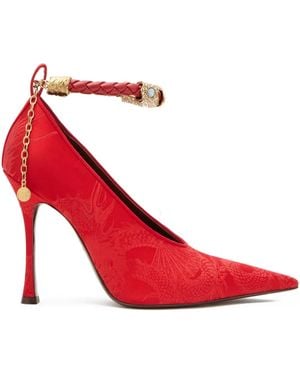Roberto Cavalli Jacquard-Motif Jewel-Strap Pumps - Red