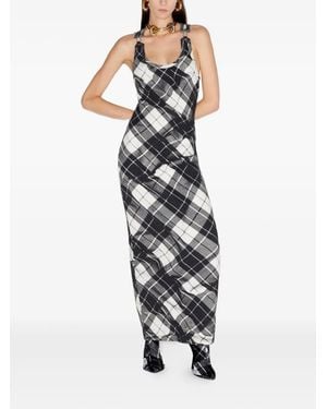 Jean Paul Gaultier Ribbed Tartan Maxi Dress - White