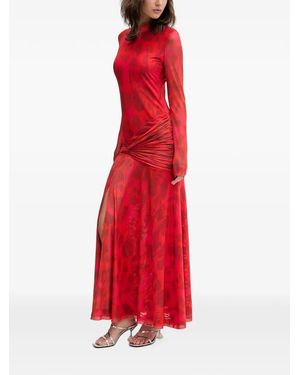 Bardot Lea Long-Sleeved Knot-Detail Floral-Print Maxi Dress - Red