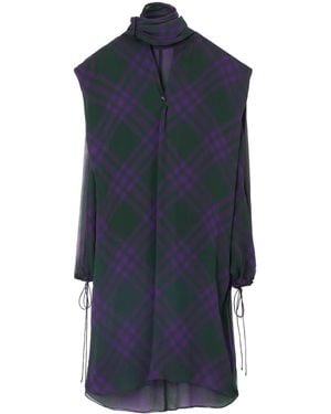 Burberry Check-Pattern Silk Blouse - Blue