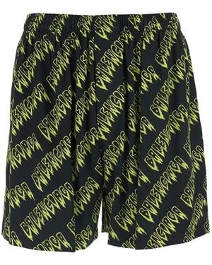 Balenciaga Logo-Print Elasticated-Waist Shorts - Green