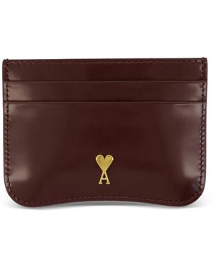 Ami Paris Paris Paris Heart Logo Leather Cardholder - Brown