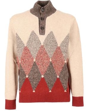 Ballantyne High-Neck Diamond-Pattern Wool Sweater - Pink