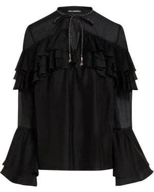 KARL LAGERFELD Ruffled Tie Blouse - Black