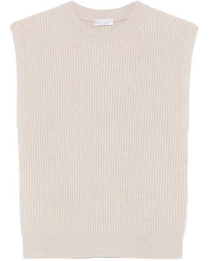Brunello Cucinelli ノースリーブ リブセーター - ナチュラル