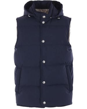 Eleventy Hooded Buttoned Gilet - Blue