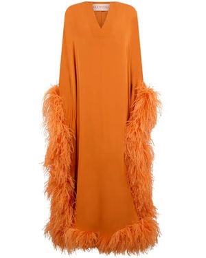 Valentino Garavani Feather-Trim Maxi Dress - Orange