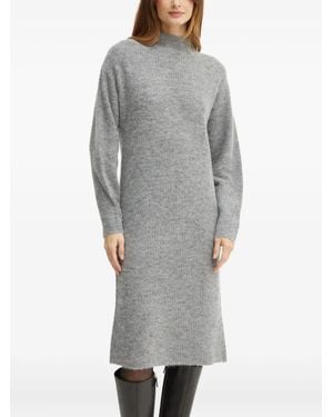 BOSS Mock-Neck Knitted Midi Dress - Gray