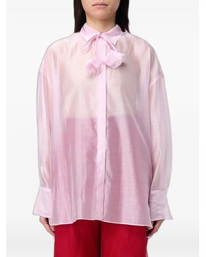 Hanita Chiffon-Finish Pussy-Bow Shirt - Pink