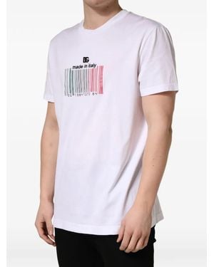 Dolce & Gabbana Barcode-Print Logo-Plaque T-Shirt - White