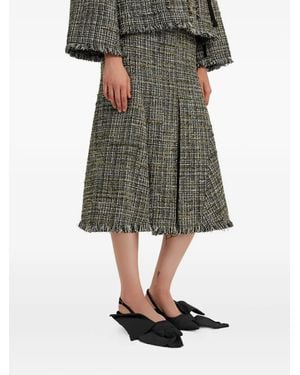 Erdem Tweed Pleated Midi Skirt - Green