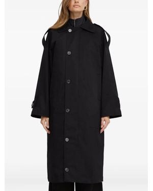 Notes Du Nord Button-Fastening Shoulder-Detail Coat - Black