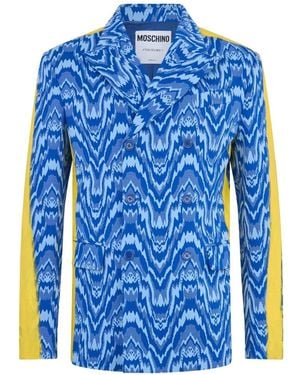 Moschino Double-Breasted Chevron-Print Blazer - Blue