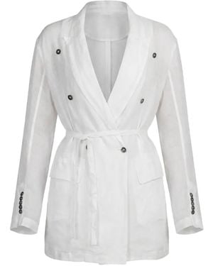 Masnada Double-Breasted Belted Coat - White