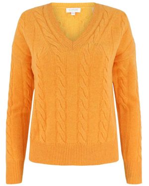 Kinross Cashmere Cable-Knit V-Neck Jumper - Orange