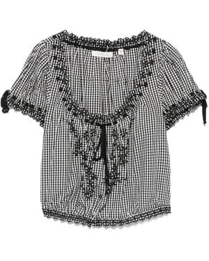 Doen Nera Gingham Cropped Blouse - Gray