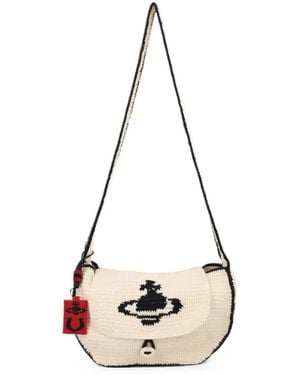 Vivienne Westwood Lucky Halfmoon Orb-Motif Crochet Shoulder Bag - Natural