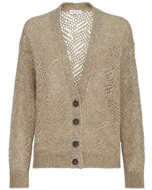 Brunello Cucinelli Dazzling Abstract-Leaf Cardigan - Natural