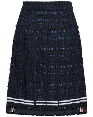 Thom Browne Satijnen Midi-Plooirok Met Lint En Franje - Blauw