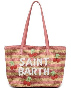 MC2 Saint Barth City Striped Cherry Raffia Shoulder Bag - Pink