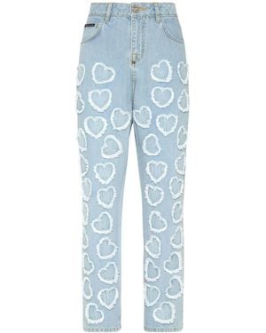 Philipp Plein Logo-Patch Cotton Tapered Jeans - Blue
