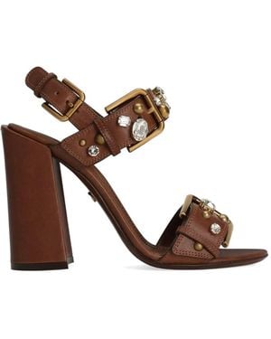 Dolce & Gabbana Cowhide Keira Sandals With Embellishments - Brown